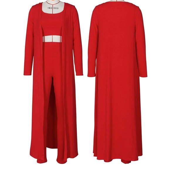 Sexy 3 Piece Crop Top Long Cardigan Pants Set - Picture 3 of 4